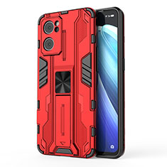 Funda Bumper Silicona y Plastico Mate Carcasa con Magnetico Soporte para Oppo Reno7 5G Rojo