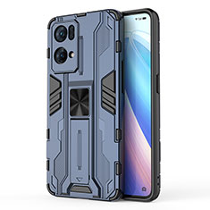 Funda Bumper Silicona y Plastico Mate Carcasa con Magnetico Soporte para Oppo Reno7 Pro 5G Azul