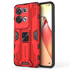 Funda Bumper Silicona y Plastico Mate Carcasa con Magnetico Soporte para Oppo Reno9 Pro+ Plus 5G Rojo