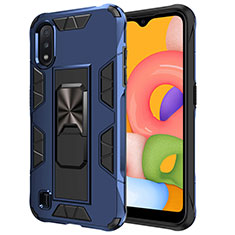 Funda Bumper Silicona y Plastico Mate Carcasa con Magnetico Soporte para Samsung Galaxy A01 SM-A015 Azul