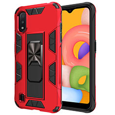 Funda Bumper Silicona y Plastico Mate Carcasa con Magnetico Soporte para Samsung Galaxy A01 SM-A015 Rojo