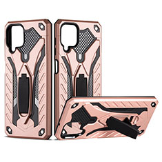 Funda Bumper Silicona y Plastico Mate Carcasa con Magnetico Soporte para Samsung Galaxy A12 5G Oro Rosa