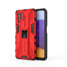 Funda Bumper Silicona y Plastico Mate Carcasa con Magnetico Soporte para Samsung Galaxy A22 4G Rojo