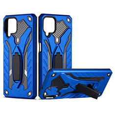 Funda Bumper Silicona y Plastico Mate Carcasa con Magnetico Soporte para Samsung Galaxy F12 Azul