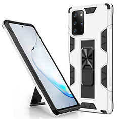 Funda Bumper Silicona y Plastico Mate Carcasa con Magnetico Soporte para Samsung Galaxy Note 20 Plus 5G Blanco