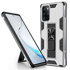 Funda Bumper Silicona y Plastico Mate Carcasa con Magnetico Soporte para Samsung Galaxy Note 20 Plus 5G Plata
