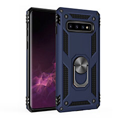 Funda Bumper Silicona y Plastico Mate Carcasa con Magnetico Soporte para Samsung Galaxy S10 Azul