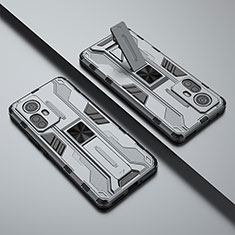 Funda Bumper Silicona y Plastico Mate Carcasa con Magnetico Soporte para Xiaomi Mi 12X 5G Gris