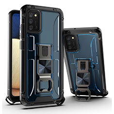 Funda Bumper Silicona y Plastico Mate Carcasa con Magnetico Soporte Q01W para Samsung Galaxy A02s Azul