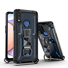 Funda Bumper Silicona y Plastico Mate Carcasa con Magnetico Soporte Q01W para Samsung Galaxy A10s Azul