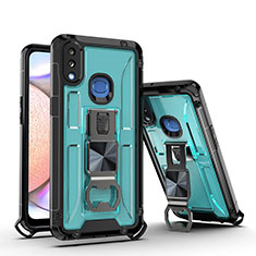 Funda Bumper Silicona y Plastico Mate Carcasa con Magnetico Soporte Q01W para Samsung Galaxy A10s Azul Cielo