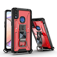 Funda Bumper Silicona y Plastico Mate Carcasa con Magnetico Soporte Q01W para Samsung Galaxy A10s Rojo