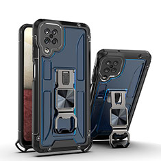 Funda Bumper Silicona y Plastico Mate Carcasa con Magnetico Soporte Q01W para Samsung Galaxy A12 Azul