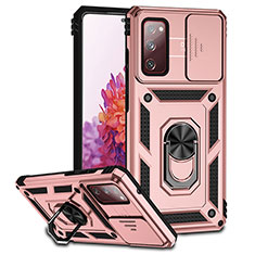 Funda Bumper Silicona y Plastico Mate Carcasa con Magnetico Soporte Q01W para Samsung Galaxy S20 Lite 5G Oro Rosa