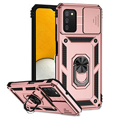 Funda Bumper Silicona y Plastico Mate Carcasa con Magnetico Soporte Q02W para Samsung Galaxy F02S SM-E025F Oro Rosa