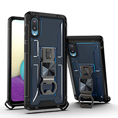 Funda Bumper Silicona y Plastico Mate Carcasa con Magnetico Soporte QW1 para Samsung Galaxy A02 Azul