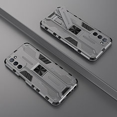 Funda Bumper Silicona y Plastico Mate Carcasa con Magnetico Soporte T01 para Oppo A53s 5G Gris