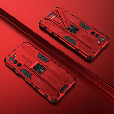 Funda Bumper Silicona y Plastico Mate Carcasa con Magnetico Soporte T01 para Oppo A56 5G Rojo