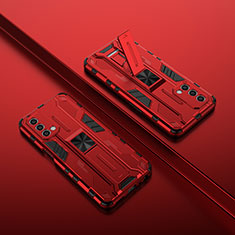 Funda Bumper Silicona y Plastico Mate Carcasa con Magnetico Soporte T01 para Oppo A74 5G Rojo