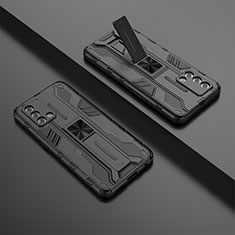 Funda Bumper Silicona y Plastico Mate Carcasa con Magnetico Soporte T01 para Oppo F19 Negro