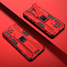 Funda Bumper Silicona y Plastico Mate Carcasa con Magnetico Soporte T01 para Oppo F19 Pro Rojo