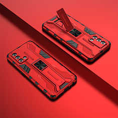 Funda Bumper Silicona y Plastico Mate Carcasa con Magnetico Soporte T01 para Oppo F19 Rojo
