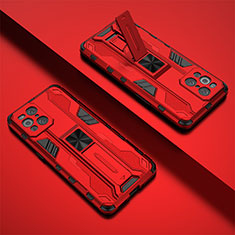 Funda Bumper Silicona y Plastico Mate Carcasa con Magnetico Soporte T01 para Oppo Find X3 5G Rojo