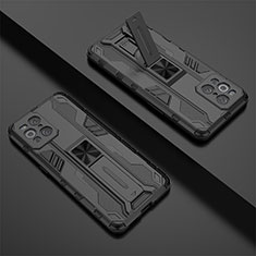 Funda Bumper Silicona y Plastico Mate Carcasa con Magnetico Soporte T01 para Oppo Find X3 Pro 5G Negro