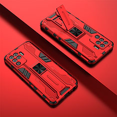 Funda Bumper Silicona y Plastico Mate Carcasa con Magnetico Soporte T01 para Oppo Reno5 Lite Rojo