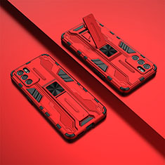 Funda Bumper Silicona y Plastico Mate Carcasa con Magnetico Soporte T01 para Oppo Reno6 5G Rojo