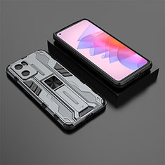 Funda Bumper Silicona y Plastico Mate Carcasa con Magnetico Soporte T01 para Oppo Reno7 SE 5G Gris