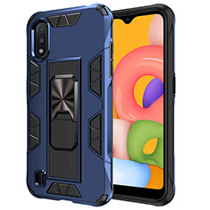 Funda Bumper Silicona y Plastico Mate Carcasa con Magnetico Soporte T01 para Samsung Galaxy A01 SM-A015 Azul