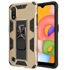 Funda Bumper Silicona y Plastico Mate Carcasa con Magnetico Soporte T01 para Samsung Galaxy A01 SM-A015 Oro