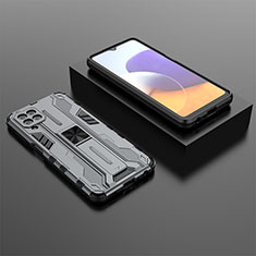 Funda Bumper Silicona y Plastico Mate Carcasa con Magnetico Soporte T01 para Samsung Galaxy A22 4G Gris