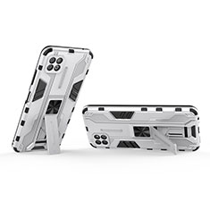 Funda Bumper Silicona y Plastico Mate Carcasa con Magnetico Soporte T01 para Samsung Galaxy A22 5G Blanco