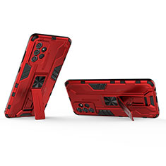 Funda Bumper Silicona y Plastico Mate Carcasa con Magnetico Soporte T01 para Samsung Galaxy A72 4G Rojo