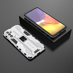 Funda Bumper Silicona y Plastico Mate Carcasa con Magnetico Soporte T01 para Samsung Galaxy A82 5G Blanco