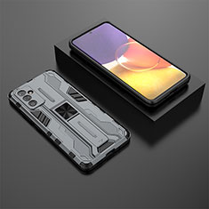 Funda Bumper Silicona y Plastico Mate Carcasa con Magnetico Soporte T01 para Samsung Galaxy A82 5G Gris