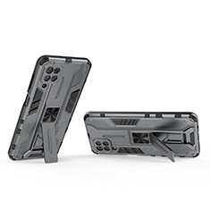 Funda Bumper Silicona y Plastico Mate Carcasa con Magnetico Soporte T01 para Samsung Galaxy M12 Gris