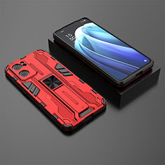 Funda Bumper Silicona y Plastico Mate Carcasa con Magnetico Soporte T02 para OnePlus Nord CE 2 5G Rojo