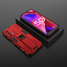 Funda Bumper Silicona y Plastico Mate Carcasa con Magnetico Soporte T02 para OnePlus Nord N200 5G Rojo