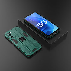 Funda Bumper Silicona y Plastico Mate Carcasa con Magnetico Soporte T02 para Oppo A53s 5G Verde