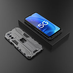 Funda Bumper Silicona y Plastico Mate Carcasa con Magnetico Soporte T02 para Oppo A55 5G Gris