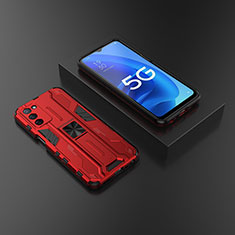 Funda Bumper Silicona y Plastico Mate Carcasa con Magnetico Soporte T02 para Oppo A55 5G Rojo