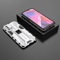 Funda Bumper Silicona y Plastico Mate Carcasa con Magnetico Soporte T02 para Oppo A74 4G Blanco