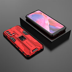 Funda Bumper Silicona y Plastico Mate Carcasa con Magnetico Soporte T02 para Oppo A74 4G Rojo