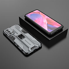 Funda Bumper Silicona y Plastico Mate Carcasa con Magnetico Soporte T02 para Oppo A95 4G Gris