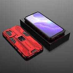 Funda Bumper Silicona y Plastico Mate Carcasa con Magnetico Soporte T02 para Oppo F19 Pro+ Plus 5G Rojo