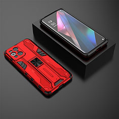 Funda Bumper Silicona y Plastico Mate Carcasa con Magnetico Soporte T02 para Oppo Find X3 5G Rojo