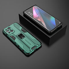 Funda Bumper Silicona y Plastico Mate Carcasa con Magnetico Soporte T02 para Oppo Find X3 5G Verde